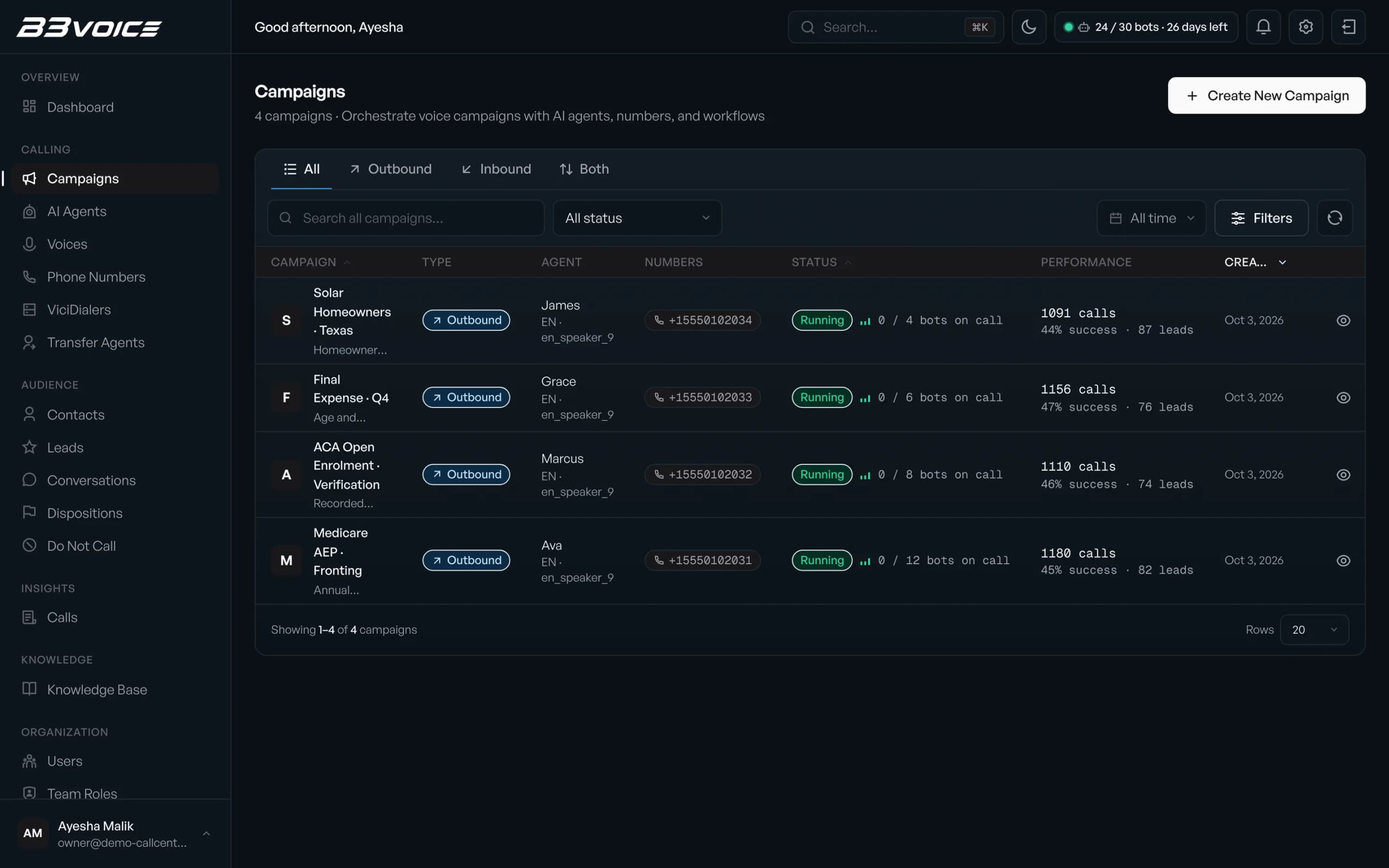 Campaigns screen